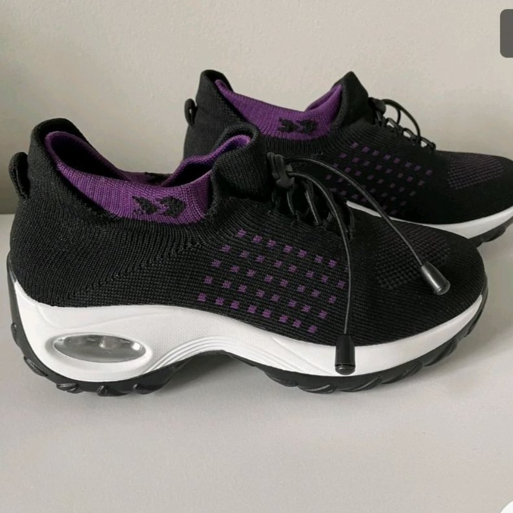 Slow Man Women's Shoe Slip On Running Sneaker Fabric Purple Black Size 6.5 37